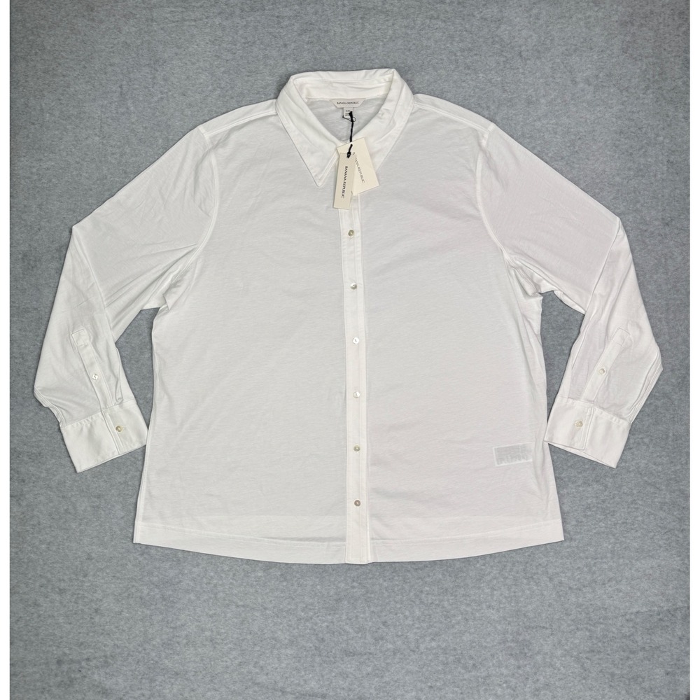NWT Banana Republic Silky Cotton Long-Sleeve Button-Down Shirt White Size XXL